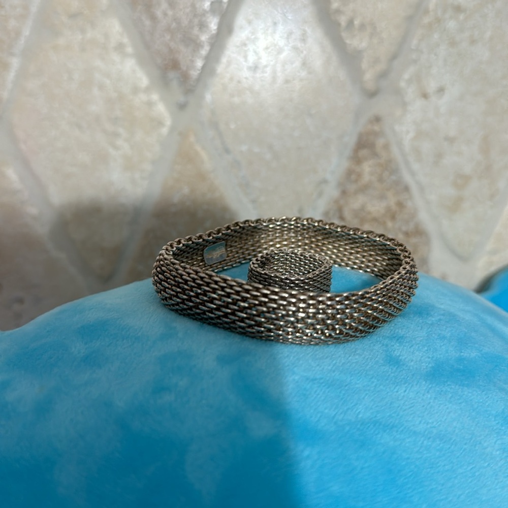 Tiffany & Co. 925 Sterling Silver Mesh Bracelet & Ring-Comes with Original Box - Picture 4 of 10